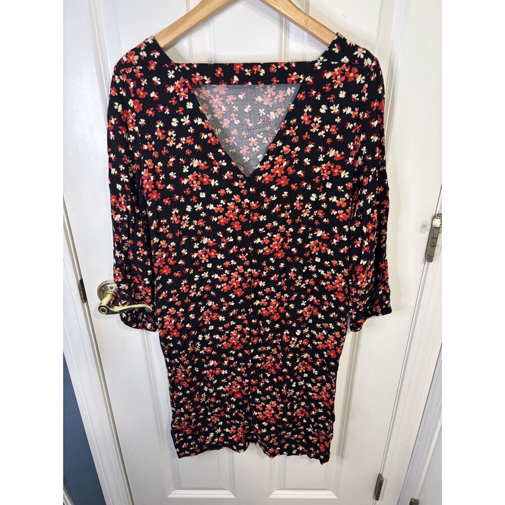 Gap Black Floral V-Back Mini Shift Dress Size Small - Picture 2 of 4